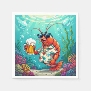 Stijlvolle leuke garnalen met een glas bier servet