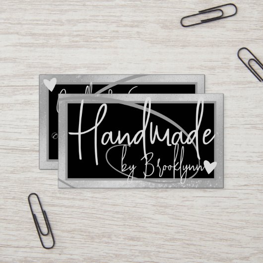 Stijlvolle Licht Zilveren Lijsten Hart Handgemaakt Visitekaartje (Voorkant / Achterkant in situ)