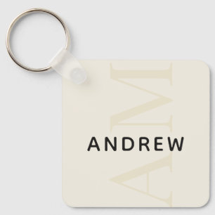 Stijlvolle lichte beige monogram en naam sleutelhanger
