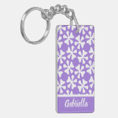 Stijlvolle lila paarse en witte geometrische patro sleutelhanger (Voorkant Links)