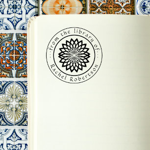 Stijlvolle Lotusbloem Elegante Ronde Bibliotheekbo Rubberstempel