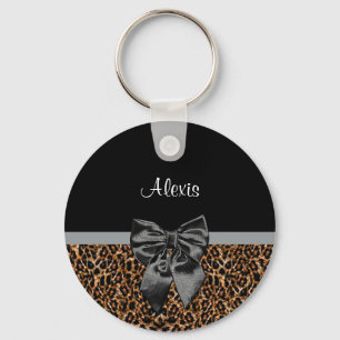 Stijlvolle luipaard Afdrukken Elegant Black Bow en Sleutelhanger