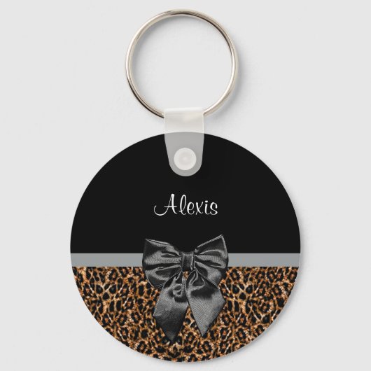 Stijlvolle luipaard Afdrukken Elegant Black Bow en Sleutelhanger (Voorkant)