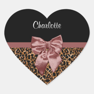 Stijlvolle luipaard afdrukken Elegant Brown Bow en Hart Sticker