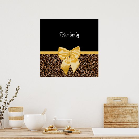 Stijlvolle luipaard Afdrukken Elegant Geel Bow en  Poster (Keuken)