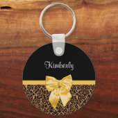 Stijlvolle luipaard Afdrukken Elegant Geel Bow en  Sleutelhanger (Voorkant)