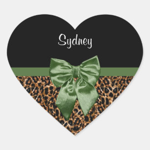 Stijlvolle luipaard Afdrukken Elegant Green Bow en Hart Sticker