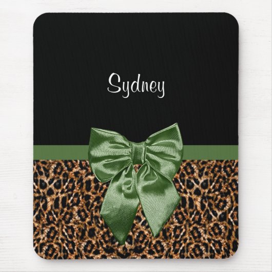 Stijlvolle luipaard Afdrukken Elegant Green Bow en Muismat (Voorkant)