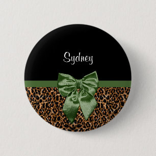 Stijlvolle luipaard Afdrukken Elegant Green Bow en Ronde Button 5,7 Cm