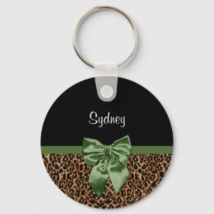 Stijlvolle luipaard Afdrukken Elegant Green Bow en Sleutelhanger