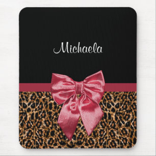 Stijlvolle luipaard Afdrukken Elegant Red Bow en n Muismat