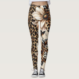 Stijlvolle Luipaardprint met Zonnebloem Detail Leg Leggings
