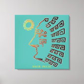 Stijlvolle Machu_Picchu Tekening op Blauwgroen Canvas Afdruk (Voorkant)