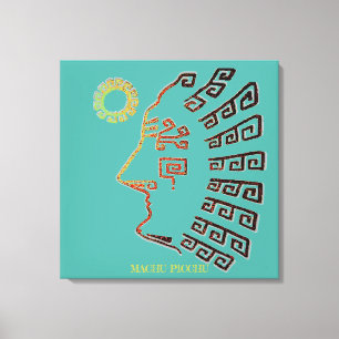 Stijlvolle Machu_Picchu tekening op turquoise Canvas Afdruk