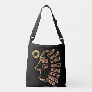 Stijlvolle Machu Picchu & Zon Tekening op Zwart Crossbody Tas