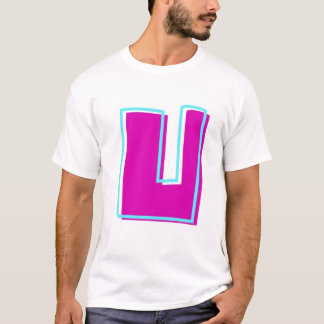 Stijlvolle Magenta en Blauwgroen letter U T-shirt