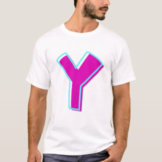 Stijlvolle Magenta en Blauwgroen letter Y T-shirt