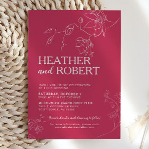 Stijlvolle magenta Floral Botanical Boho Wedding Kaart
