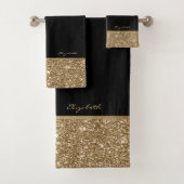 Stijlvolle Mandala Black, Gold Stripes Glitter Bad Handdoek (Insitu)