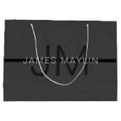 Stijlvolle mannelijke donkergrijze naam & monogram groot cadeauzakje (Achterkant)