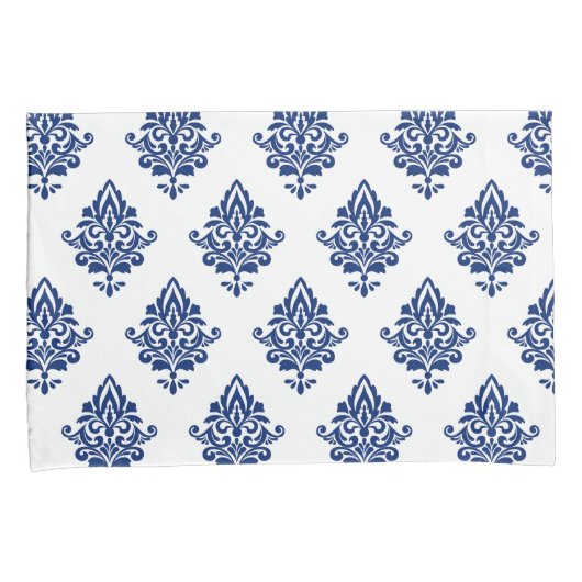 Stijlvolle marineblauw en witte Damask gevarieerd Kussensloop (Voorkant-Rechts)