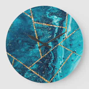Stijlvolle marineblauw goud geode afbeelding monog grote klok