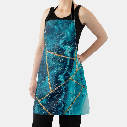 Stijlvolle marineblauw goud geode afbeelding monog schort (Insitu)