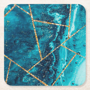 Stijlvolle marineblauw goud geode Chic Monogram C Vierkante Kartonnen Onderzetter