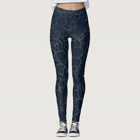 Stijlvolle marineblauw goudhandschrift leggings (Voorkant)