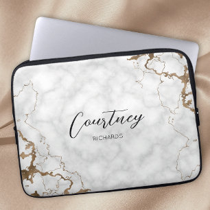 Stijlvolle marmer Gold Glitter Monogram Naam of Lo Laptop Sleeve
