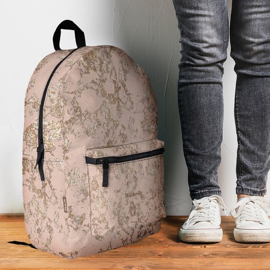 Stijlvolle Marmeren Roze Gouden Perzik Luxe Meisje Bedrukte Rugzak