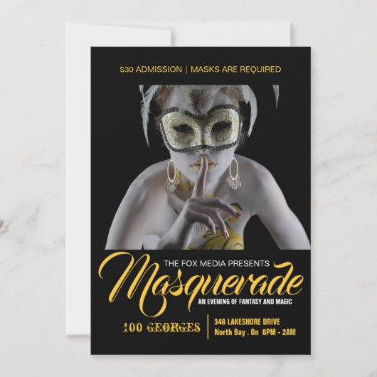 Stijlvolle Masquerade Party Uitnodiging (Voorkant)