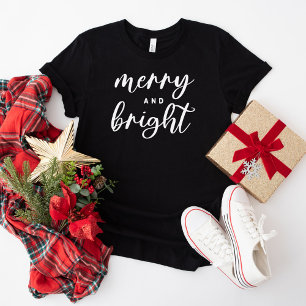 Stijlvolle Merry and Bright Zwarte Holiday Script T-shirt