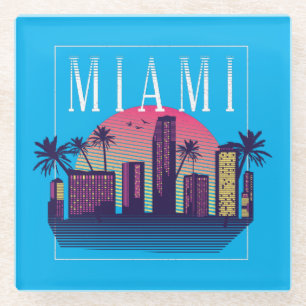 Stijlvolle Miami Florida Retro City Logo Glazen Onderzetter