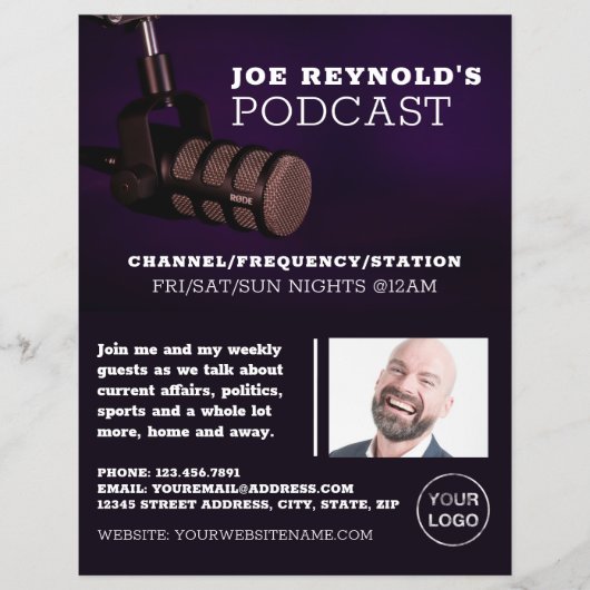 Stijlvolle microfoon, poocaster, podcast Advertere Flyer (Voorkant)