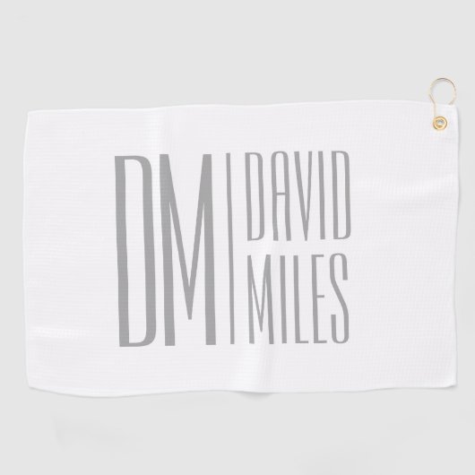 Stijlvolle minimal & Modern Grey Initialen & Naam  Golfhanddoek (Horizontaal)