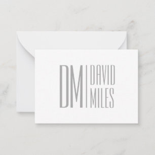 Stijlvolle minimal & Modern Grey Initialen & Naam Notitiekaartje