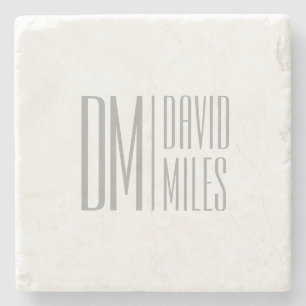 Stijlvolle minimal & Modern Grey Initialen & Naam  Stenen Onderzetter