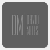 Stijlvolle minimal & Modern Grey Initialen & Naam  Vierkante Sticker (Voorkant)