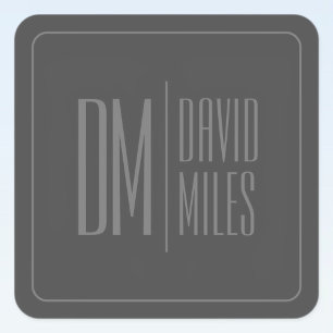 Stijlvolle minimal & Modern Grey Initialen & Naam  Vierkante Sticker