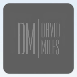 Stijlvolle minimal & Modern Grey Initialen & Naam Vierkante Sticker