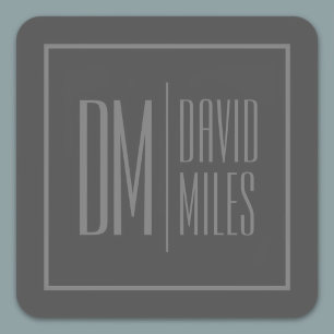 Stijlvolle minimal & Modern Grey Initialen & Naam  Vierkante Sticker