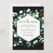 Stijlvolle minimale eucalyptus digitale bruiloft save the date (Voorkant)