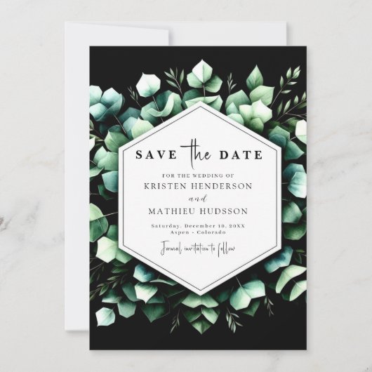 Stijlvolle minimale eucalyptus digitale bruiloft save the date (Voorkant)