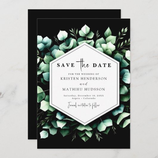 Stijlvolle minimale eucalyptus digitale bruiloft save the date (Voorkant / Achterkant)
