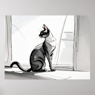 Stijlvolle Minimalistische Kunst Kat in de Stad Zo Poster