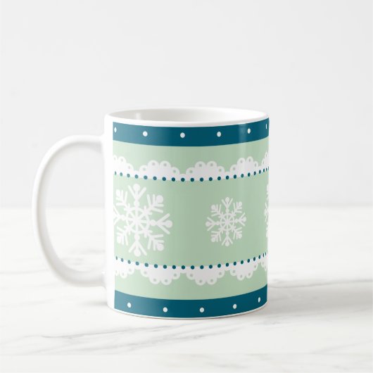Stijlvolle Mint Blauwgroen Blauw Wit Kerstpatroon Koffiemok (Links)