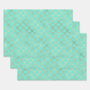 Stijlvolle Mint en Gold Mermaid Inpakpapier Vel