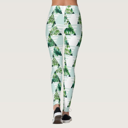 Stijlvolle Mint Green Tropical Triangles Geometric Leggings (Achterkant)