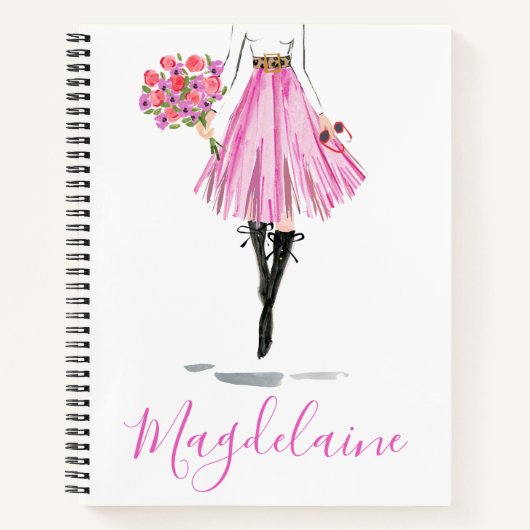 Stijlvolle Mode Roze Rok Bloemen Vrouw Journal Notitieboek (Voorkant)